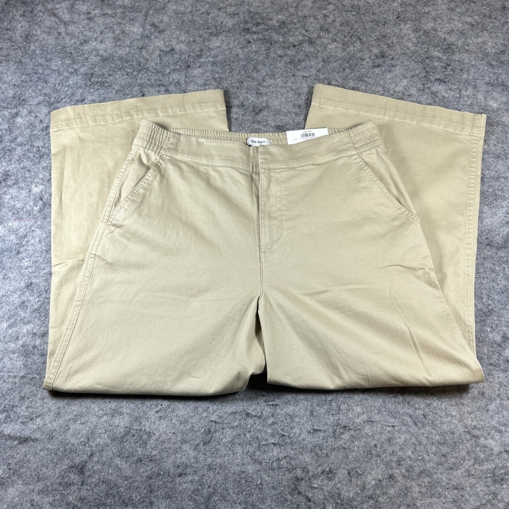 On 34th Chino Pants Women's Large Tan Safari Button Elastic Waist Trendy Pockets